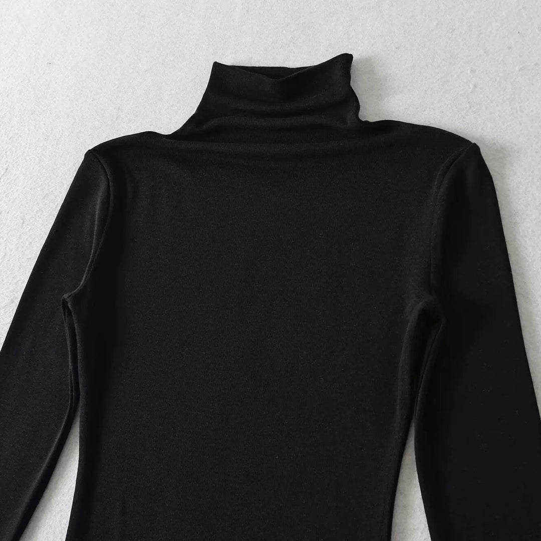 ベーシックソリッドカラータートルネックトップス