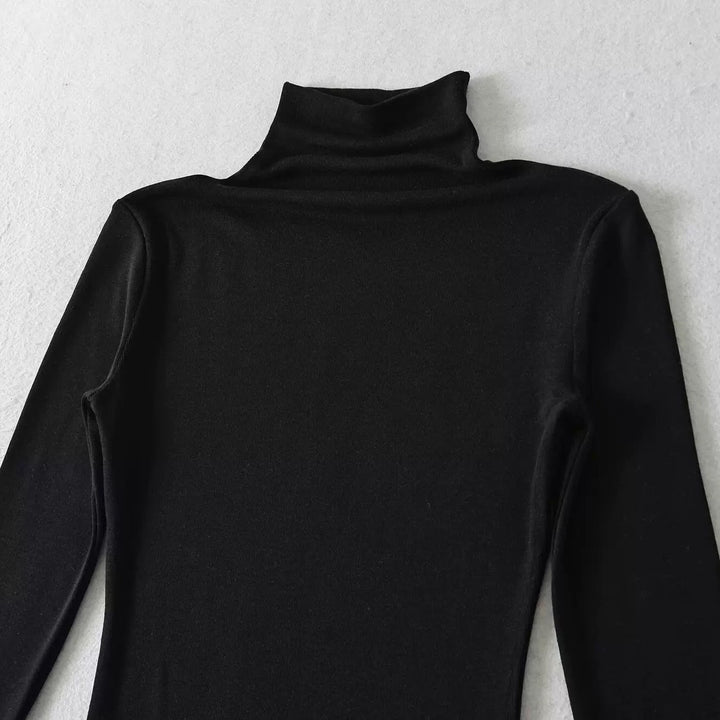ベーシックソリッドカラータートルネックトップス
