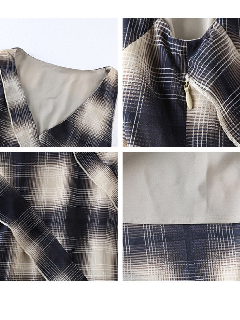 サイドフリルスリットチェックワンピース