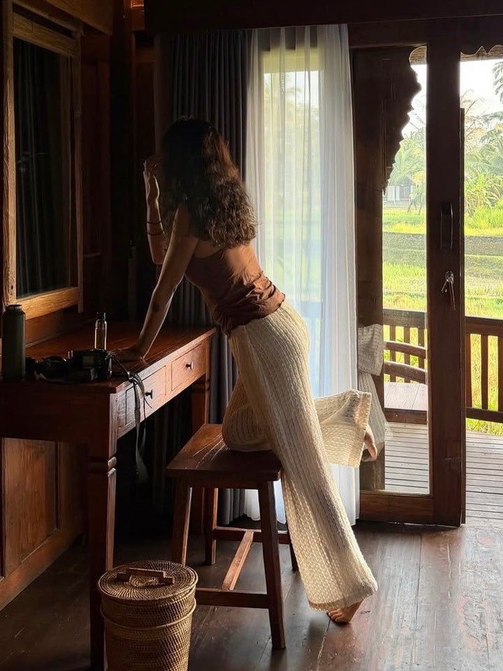 ストライプシアーテクスチャーリラックスパンツ