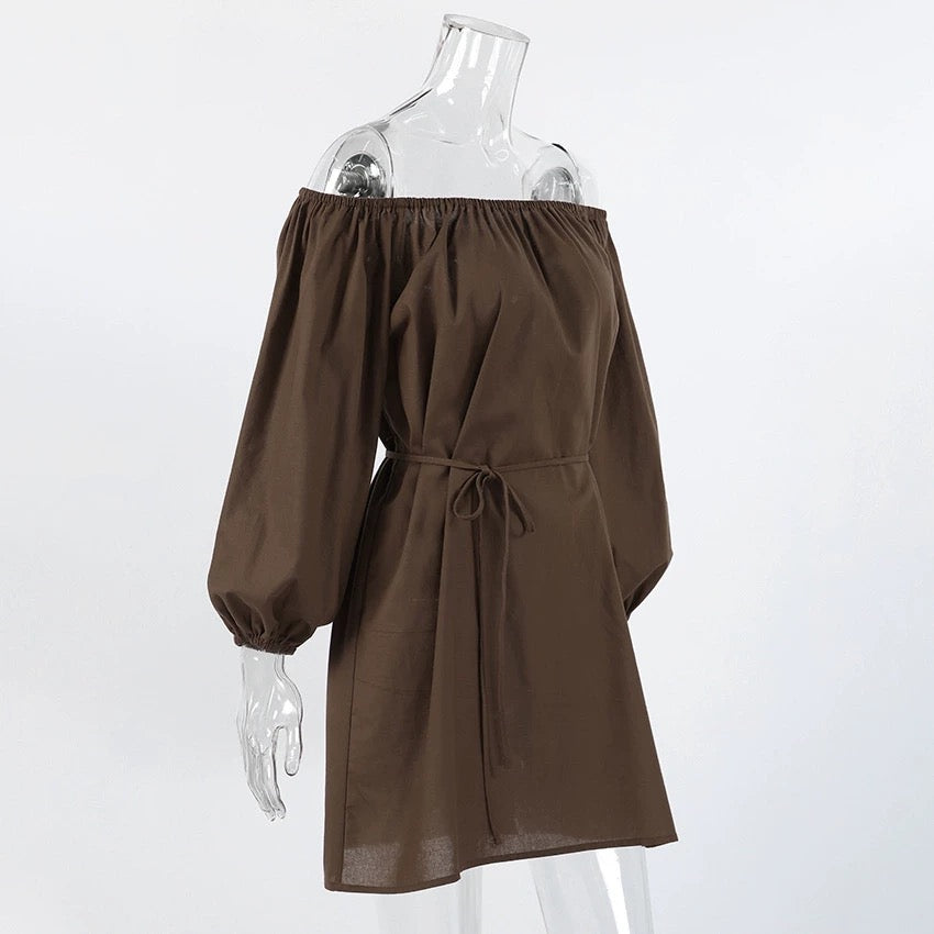 バルーンスリーブオフショルミニワンピース