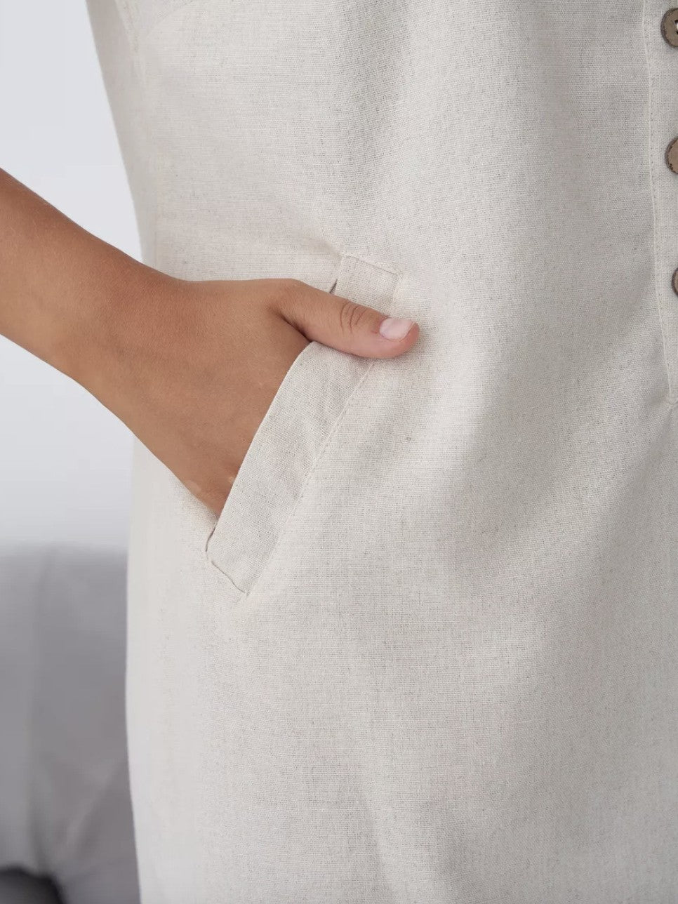リネンブレンドキーネックチュニックワンピース