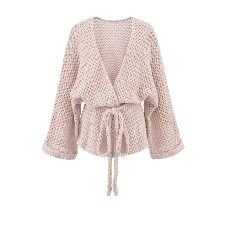 メッシュニットソリッドカラーラップカーディガン