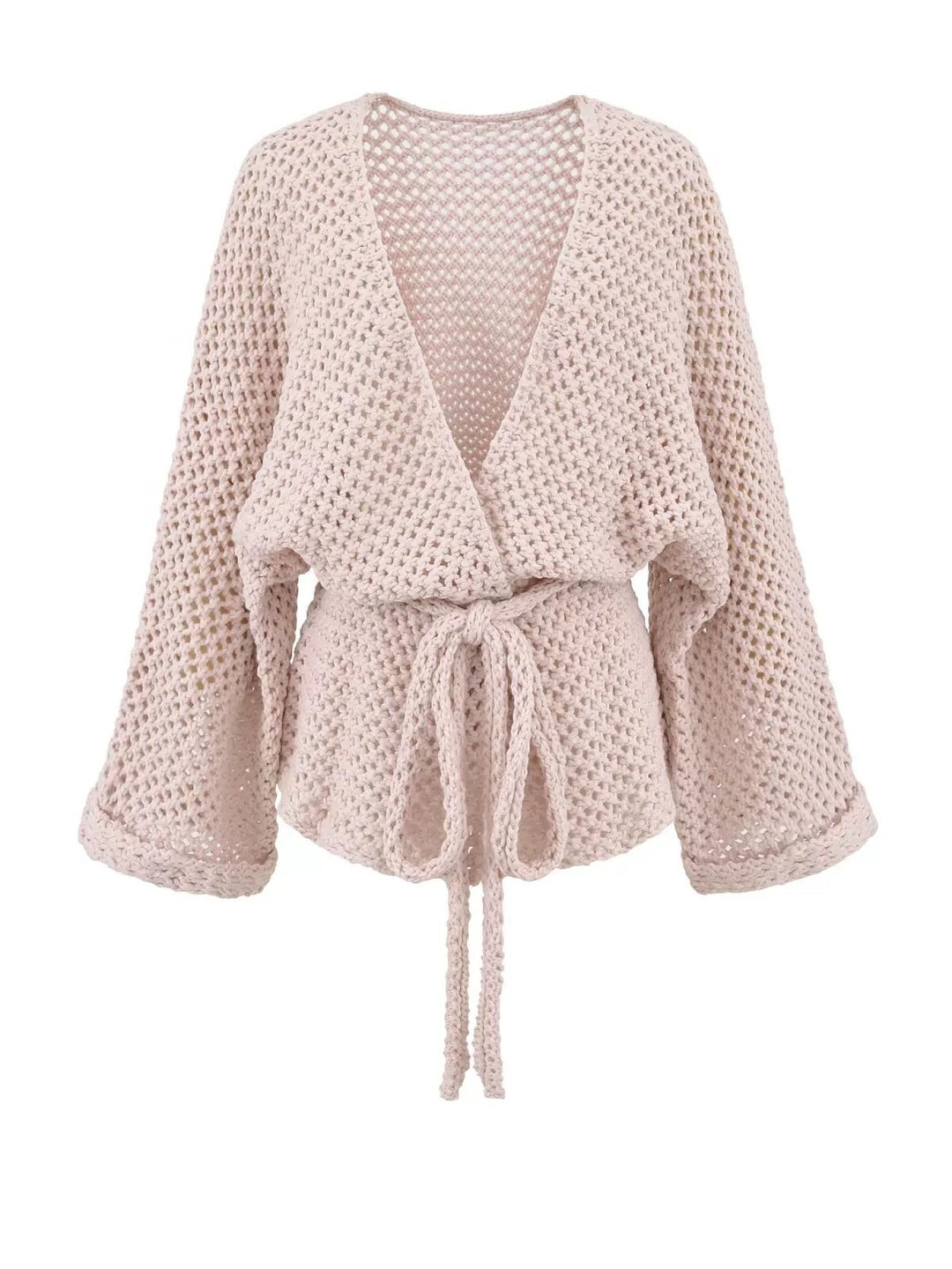 メッシュニットソリッドカラーラップカーディガン