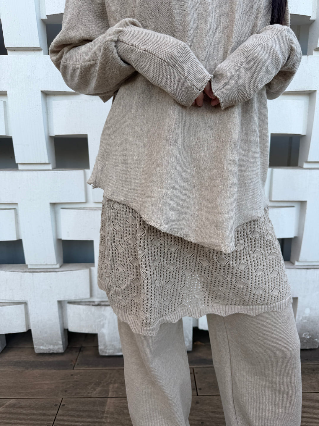 【アウトレット】(即納) ロングリブスリーブルーズニットトップス