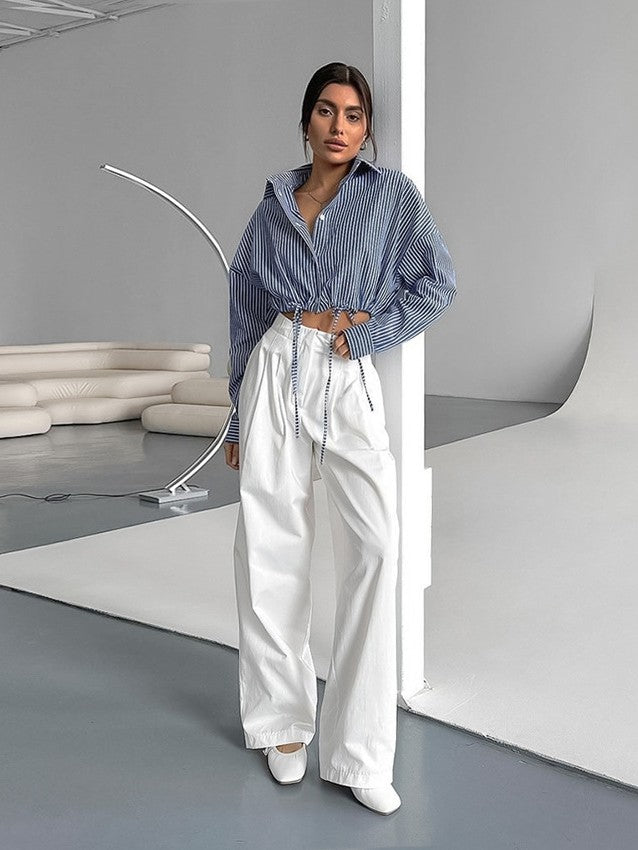 ストライプクロップドシャツ