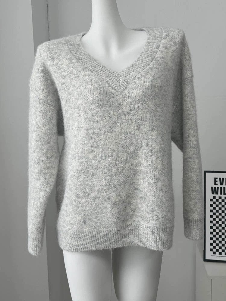 マフラー付きVネックセーター