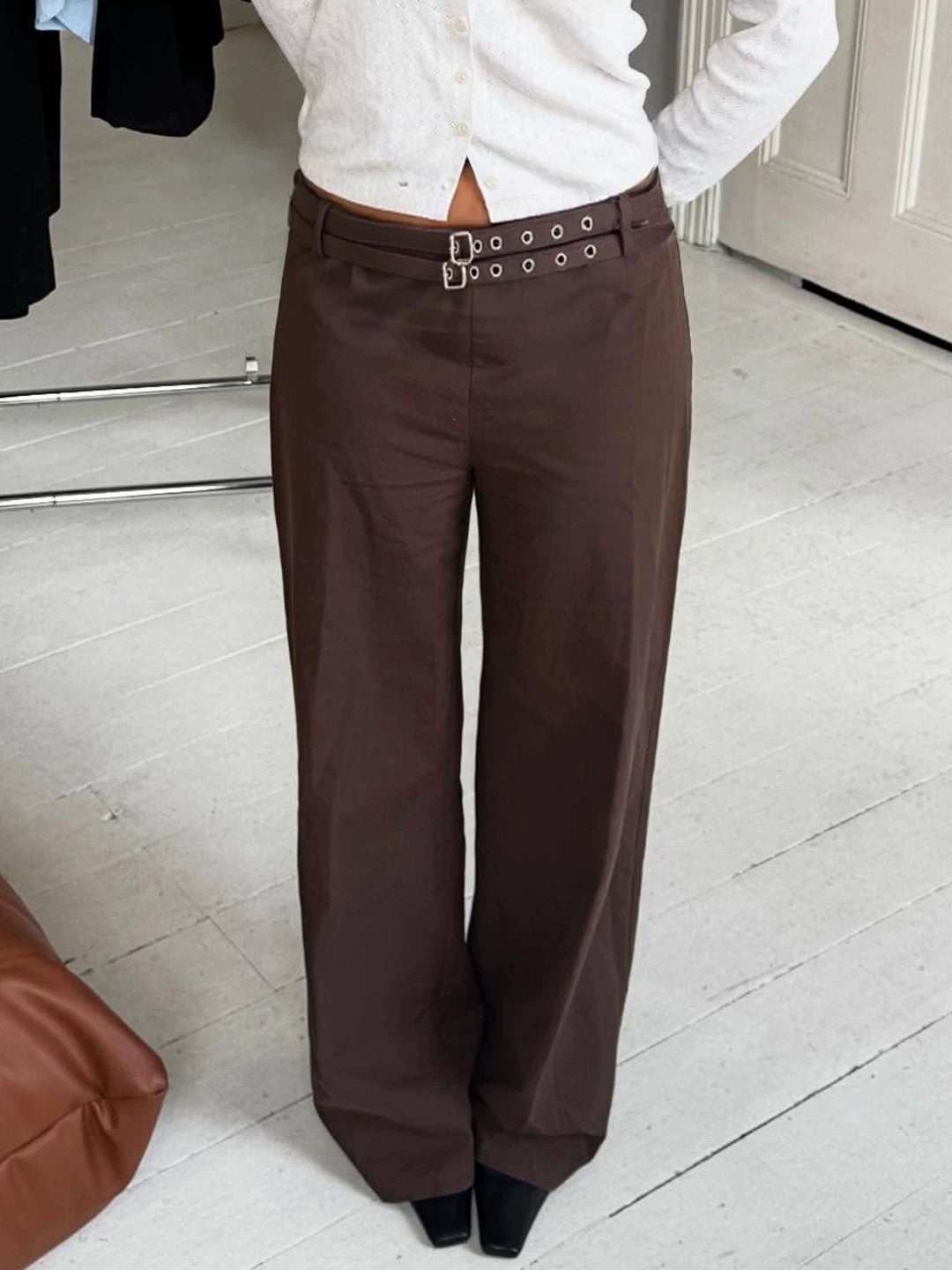 ダブルベルトストレートスラックスパンツ