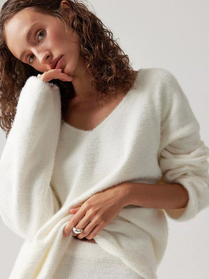 シャギーニットルーズセータースカートセット