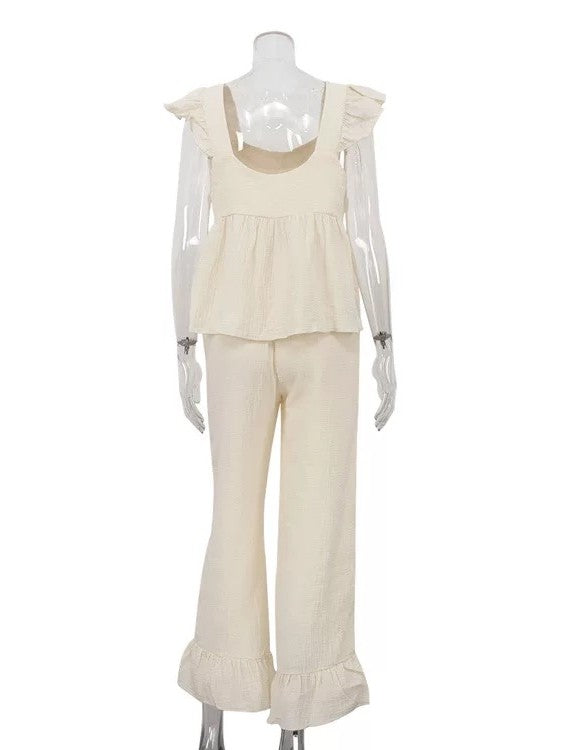 モスリンコットンフリルチュニックパンツセット