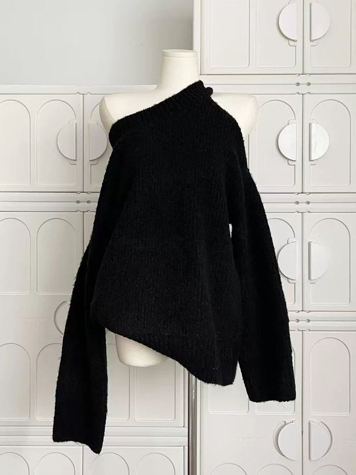 アシンメトリーオフショルダーロングセーター