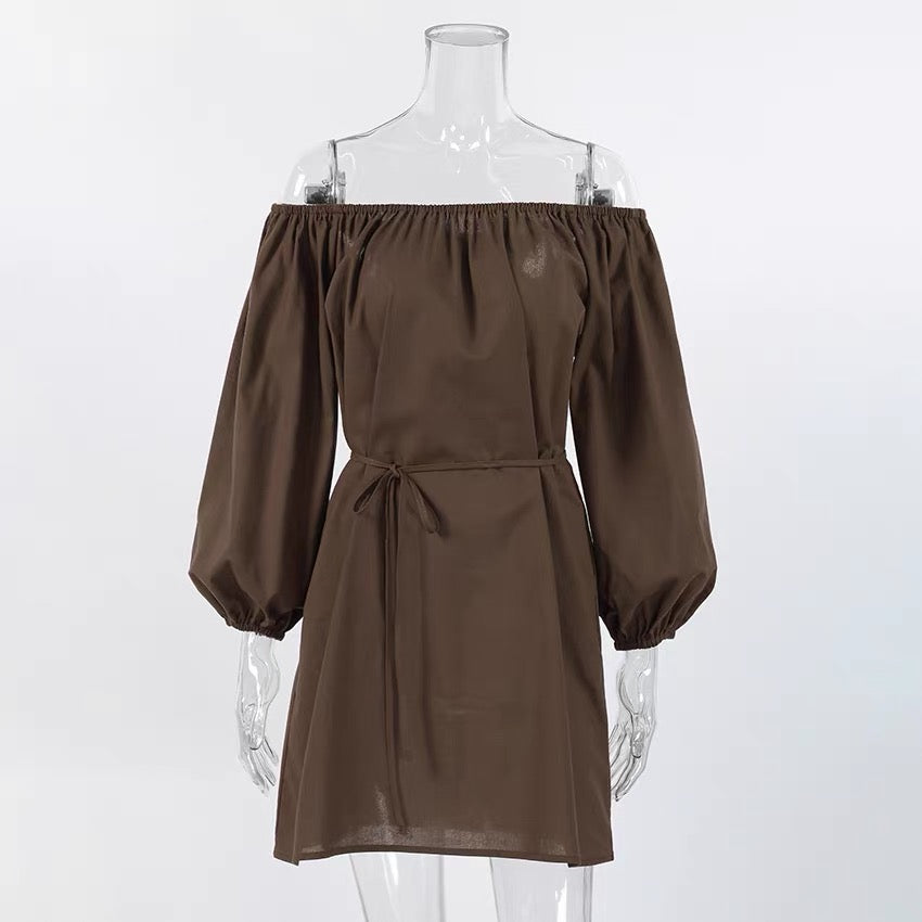 バルーンスリーブオフショルミニワンピース