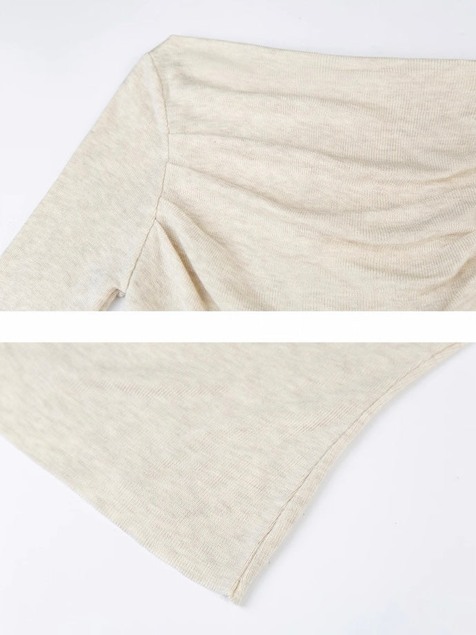 ウール混オフショルドレープトップス