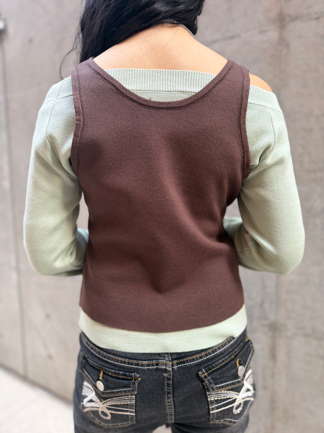 【アウトレット】(即納) レイヤードウエストリボンニットトップス