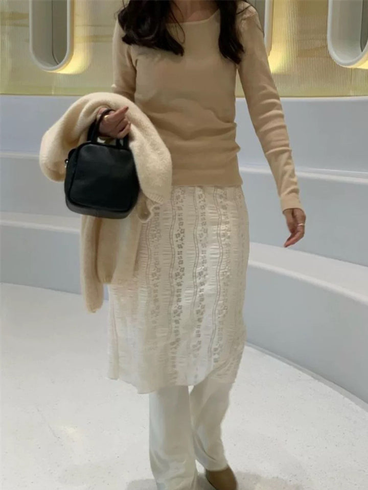 レーススカート付きフレアパンツ