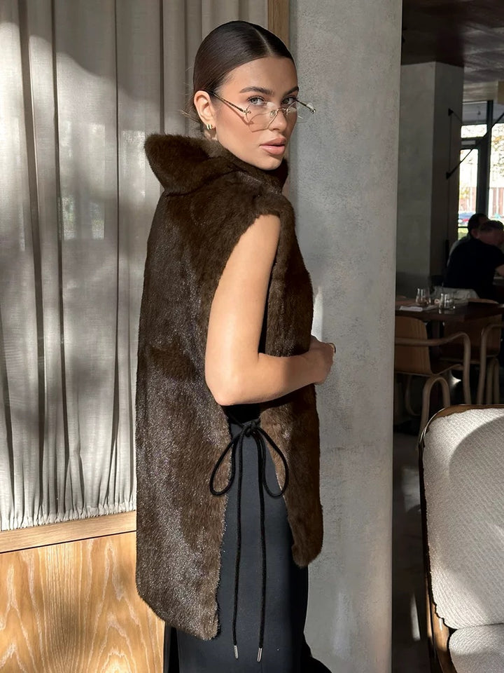 エコファー ハイネックノースリーブベスト