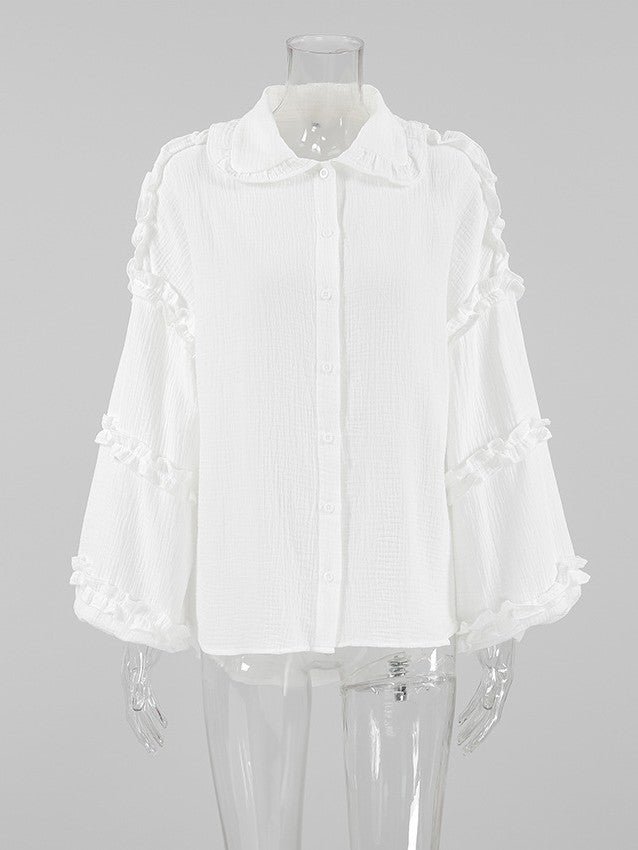 フリルスリーブモスリンコットンシャツ