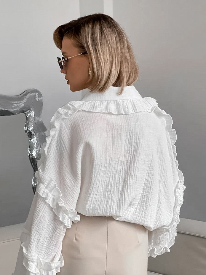 フリルスリーブモスリンコットンシャツ