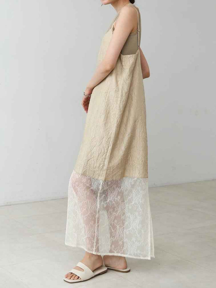 【 Select 】シワ加工サテンチュールレース切替キャミワンピース