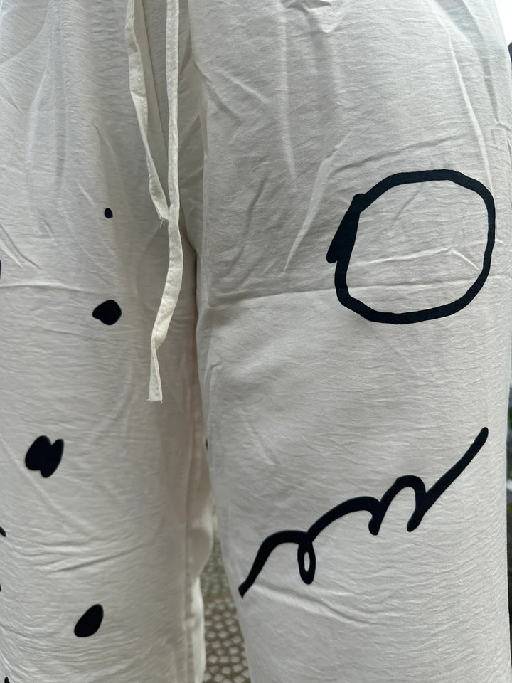 【アウトレット】(即納) ニュアンスアートプリントワイドパンツ