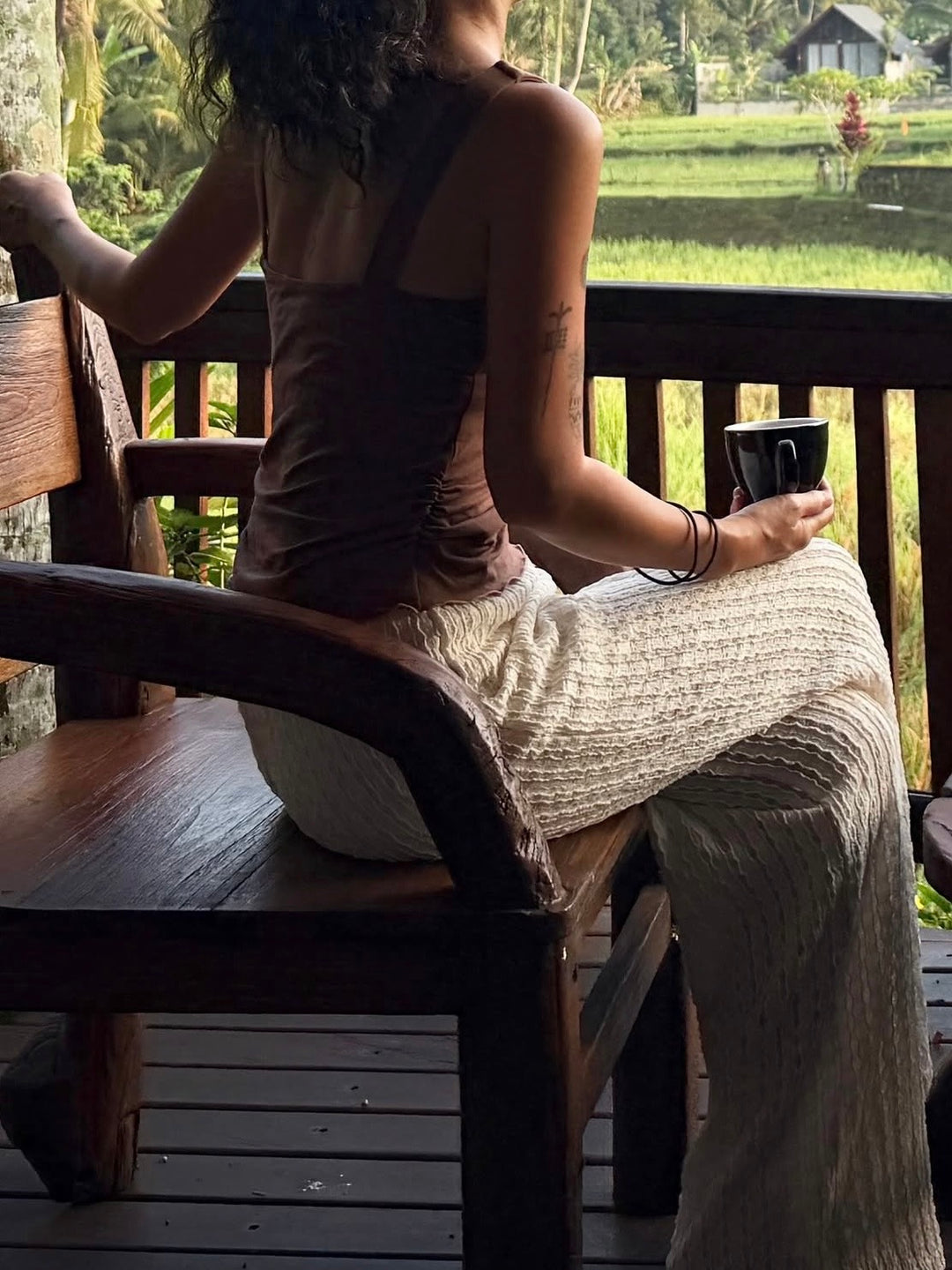 ストライプシアーテクスチャーリラックスパンツ