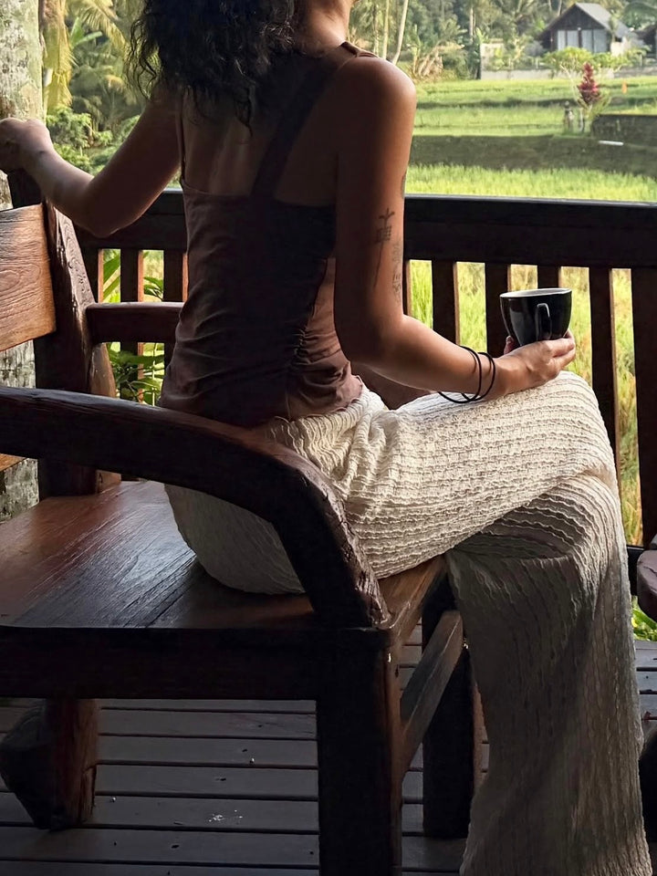 ストライプシアーテクスチャーリラックスパンツ