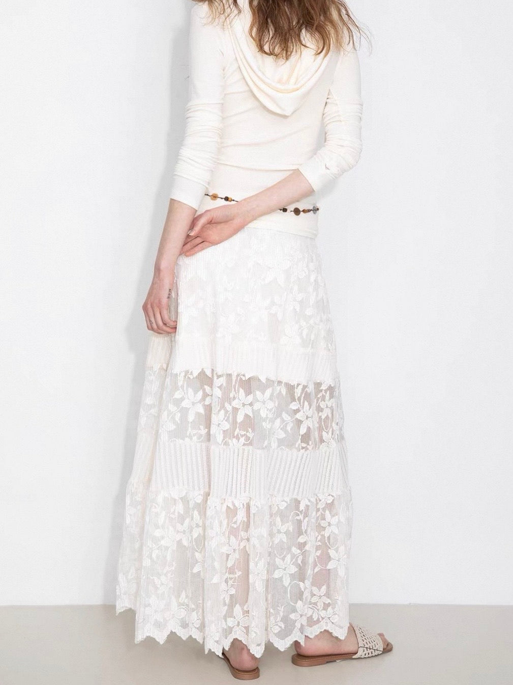フラワーレース切り替えマキシスカート