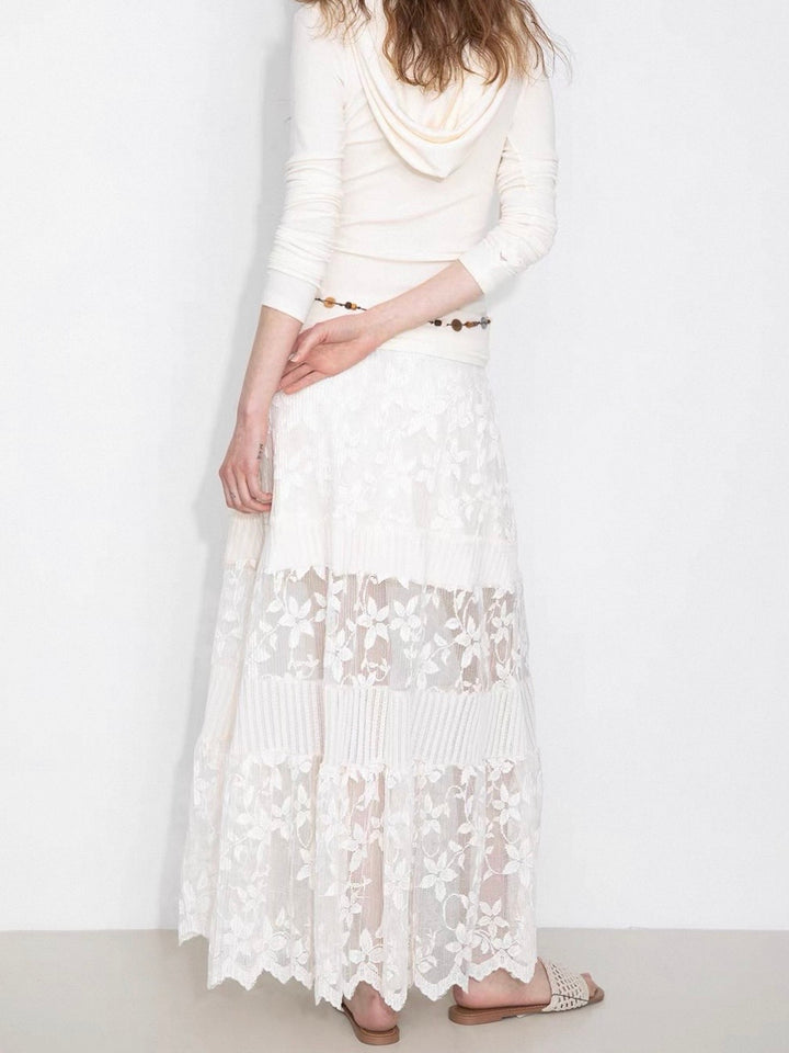 フラワーレース切り替えマキシスカート
