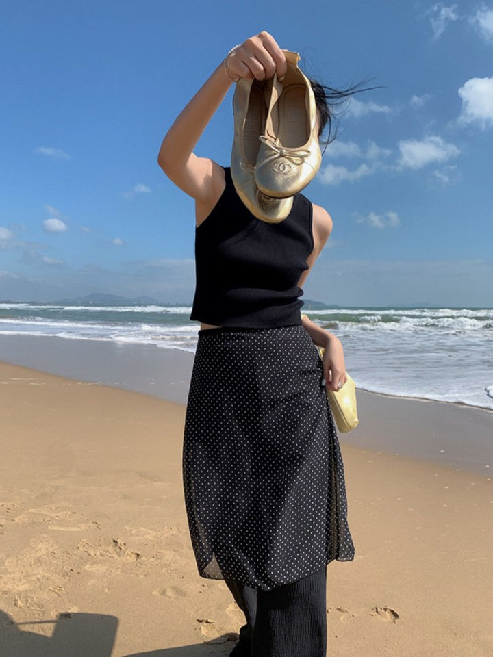 ドット柄シフォンレイヤースカート