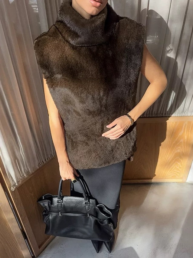 エコファー ハイネックノースリーブベスト