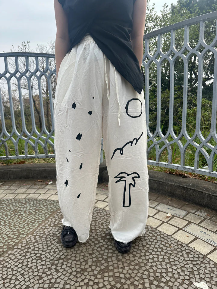 【アウトレット】(即納) ニュアンスアートプリントワイドパンツ