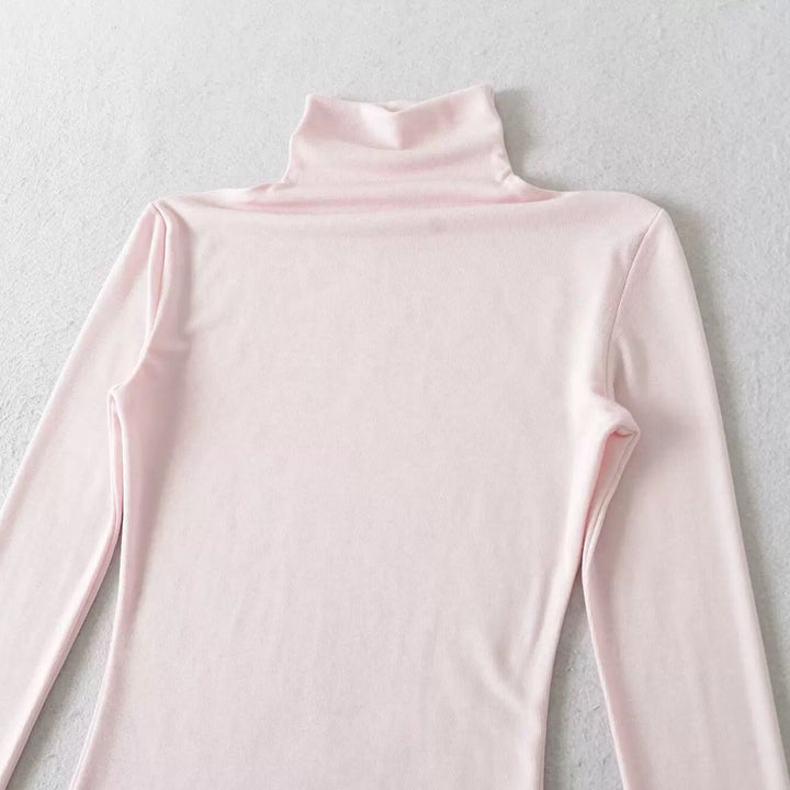 ベーシックソリッドカラータートルネックトップス