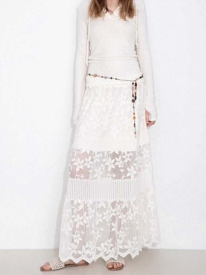 フラワーレース切り替えマキシスカート