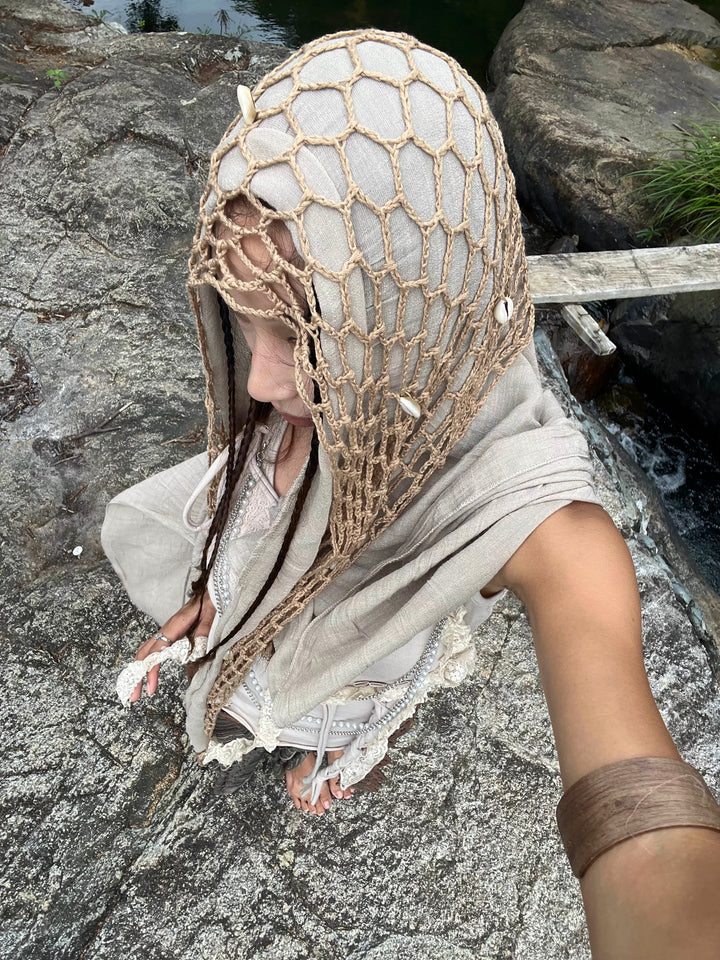 貝殻付きクロシェ大判ストール