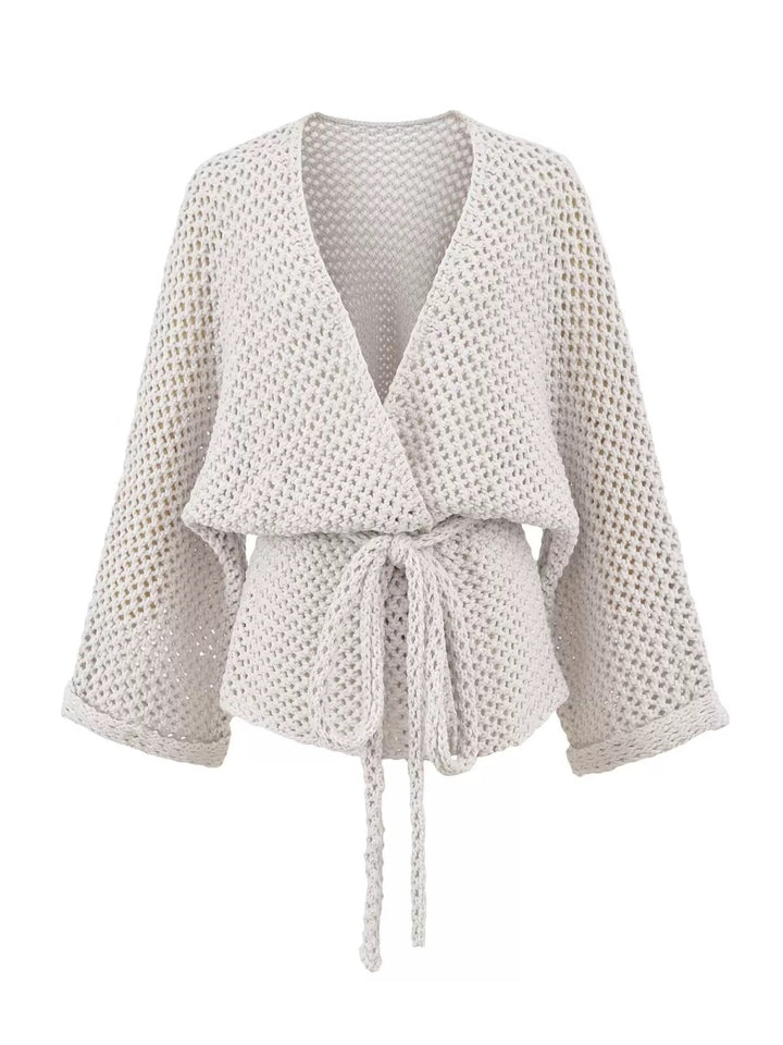 メッシュニットソリッドカラーラップカーディガン