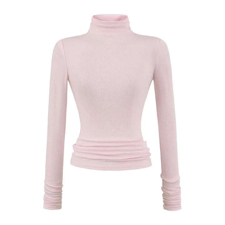 ベーシックソリッドカラータートルネックトップス