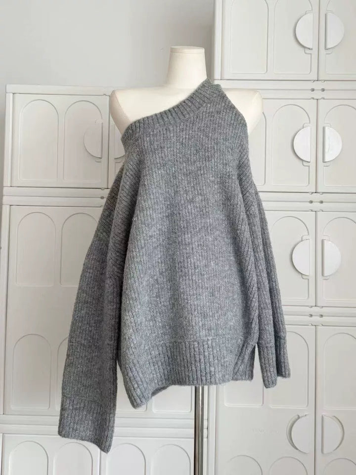 アシンメトリーオフショルダーロングセーター