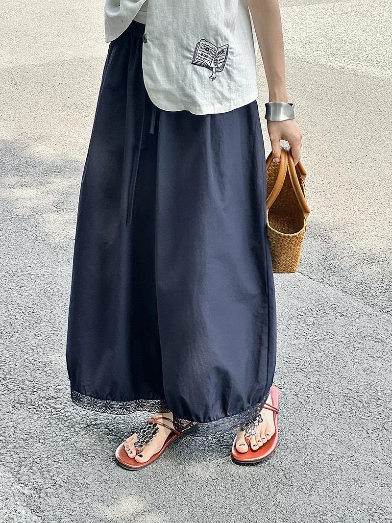 裾レースバギーリラックスパンツ