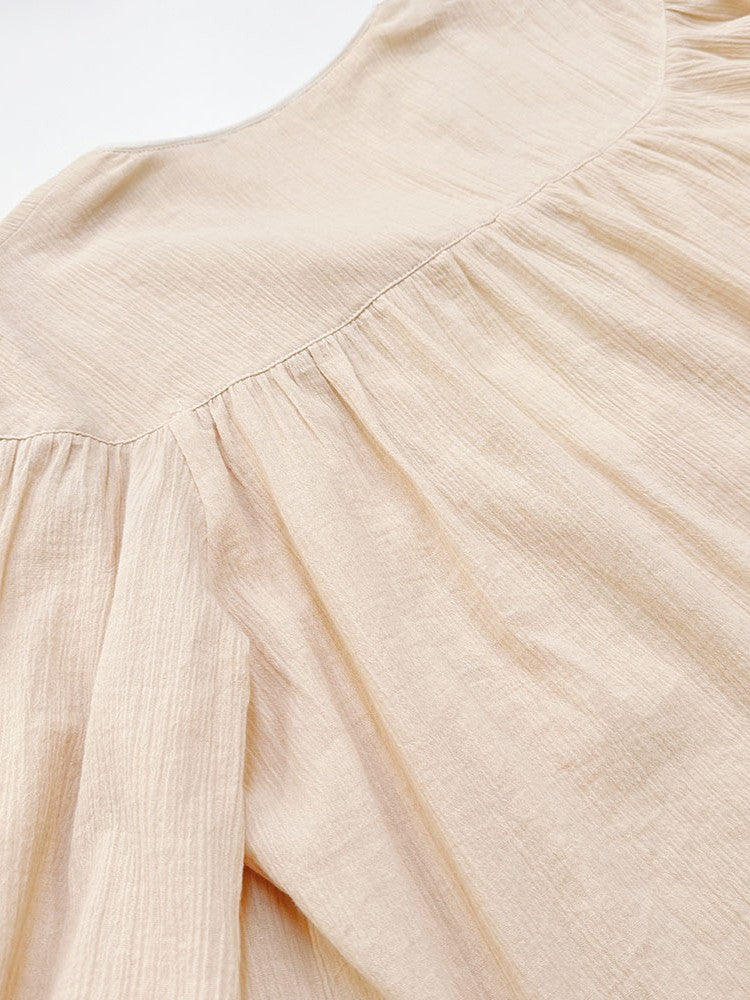 楊柳レースアップルーズブラウス