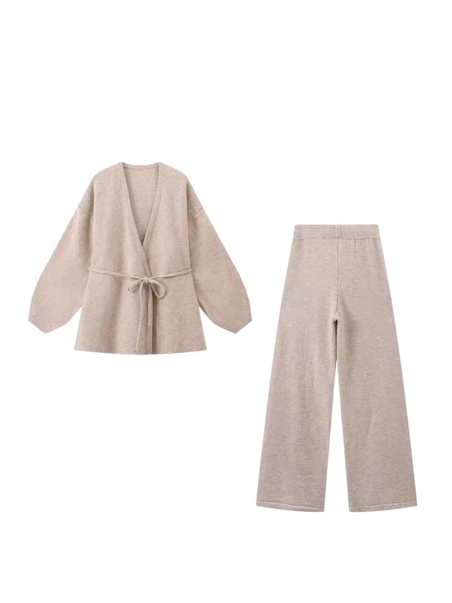 ニットラップカーディガンパンツセット