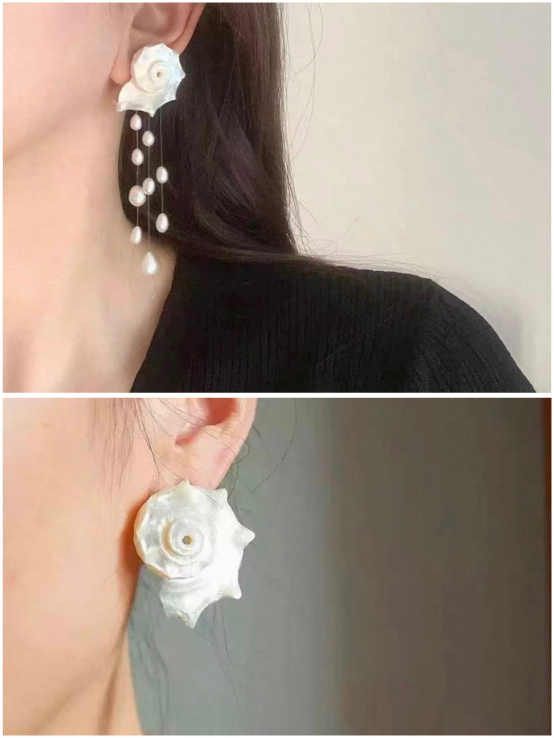 リアルシーシェルドロップロングピアス