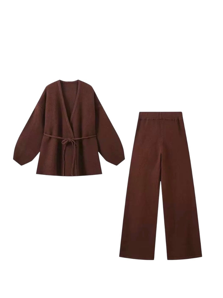 ニットラップカーディガンパンツセット