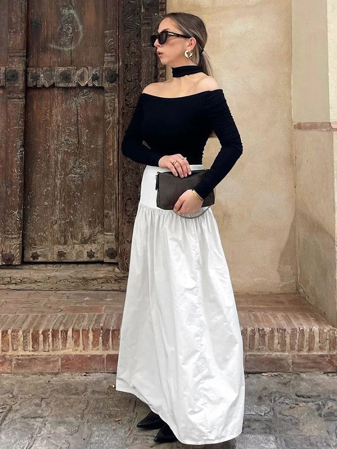 ウエスト切り替えフレアロングスカート