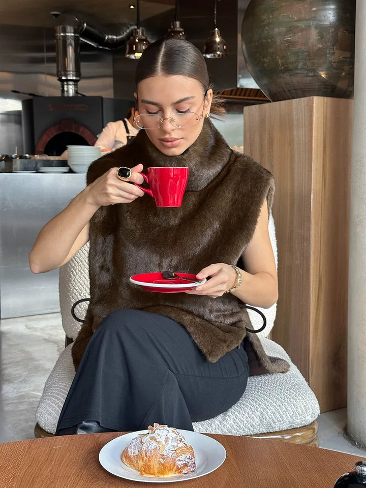 エコファー ハイネックノースリーブベスト