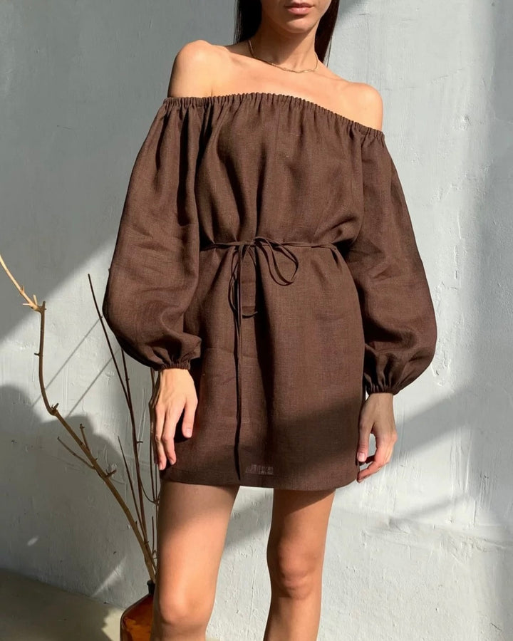 バルーンスリーブオフショルミニワンピース