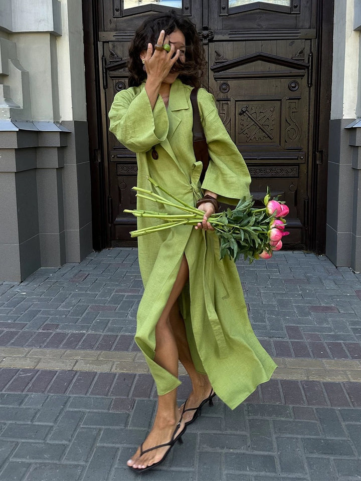 オープンカラーラップロングジャケット