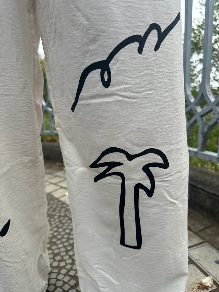 【アウトレット】(即納) ニュアンスアートプリントワイドパンツ