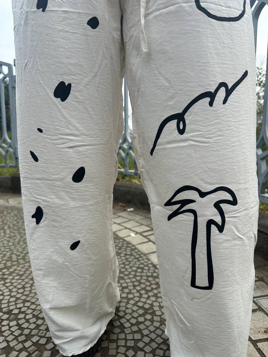 【アウトレット】(即納) ニュアンスアートプリントワイドパンツ