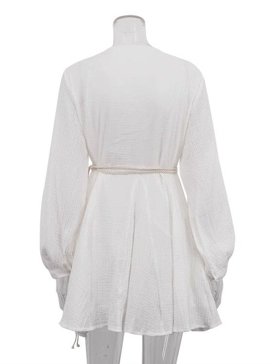 コットンモスリンロープベルト付きミニワンピース