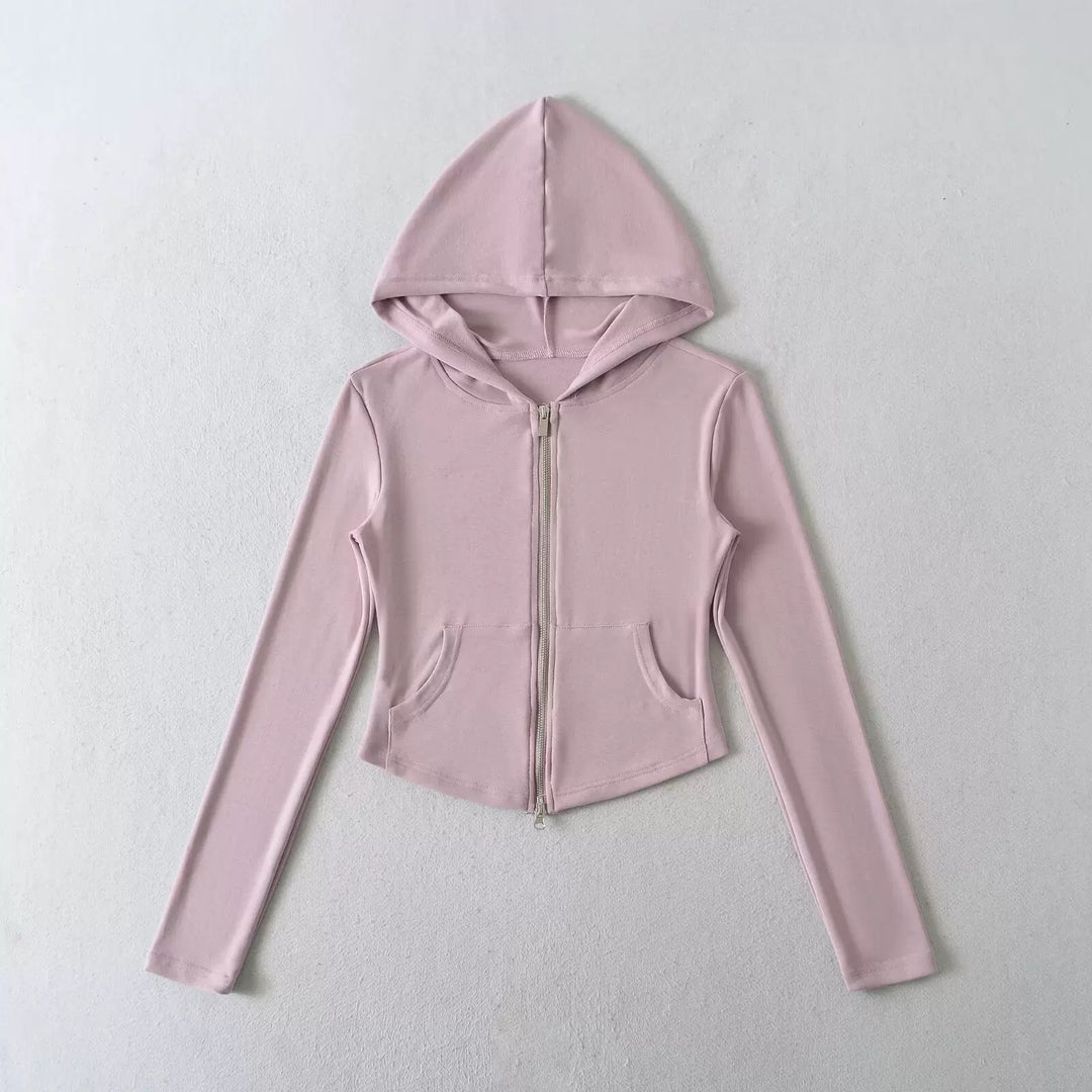 ベーシックソリッドカラージップアップパーカー